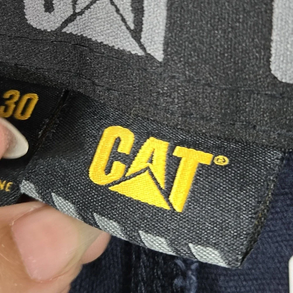 CAT Men Pants 34X30 Navy Blue Khakis Twill Workwear Button Zipper Logo 28